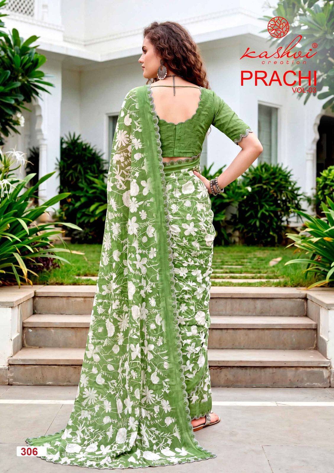 PRACHI VOL. 3 By KASHVI CREATION 301 to 308 Series Indian Traditional Wear Collection Beautiful Stylish Fancy Colorful Casuals Wear DULL MOSS ZARI PATTA Sarees At Wholesale Price